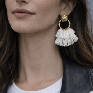 For Love & Lemons Gold and White Fringe Earrings